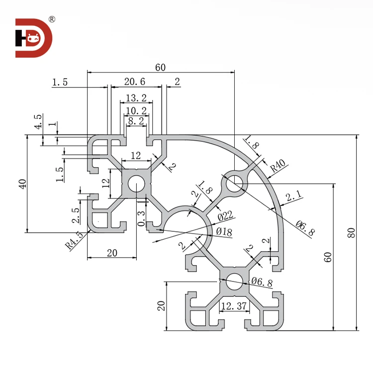 product 8840r black industrial extruded aluminum profile 8080r corner equipment frame aluminum alloy 80 arc aluminum-3