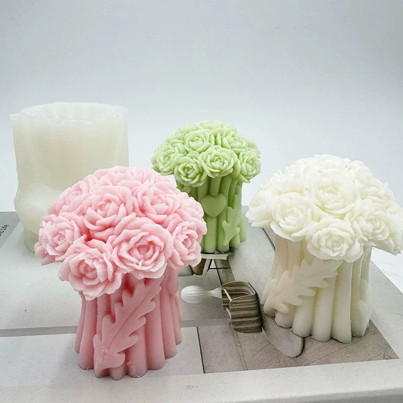 3D Silicone Mold for DIY Aromatherapy Candle Cake Tools-Rose Bouquet Plaster Gift Decoration Ornament in Plant Shape manufacture