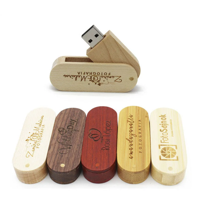 Swivel Wooden Box USB Flash Drive Twist Pen Drive With Custom Logo 4GB 8GB 16G 32GB 64GB Memory Stick U Dick Free Laser Personal
