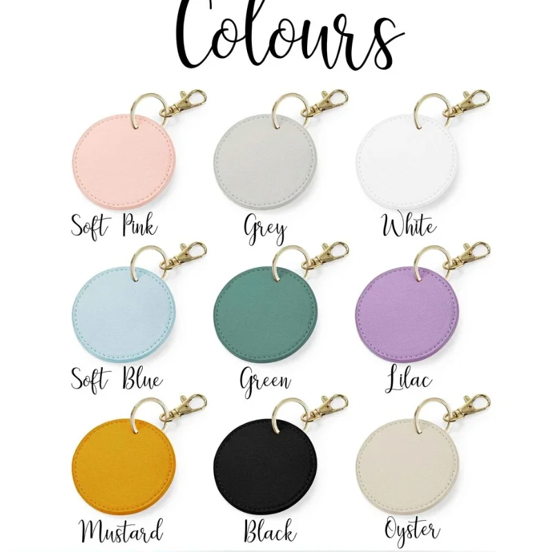 In Stock Personalized Round Faux Leather Keychain with Gold Stamping and Carved Design Business Gift Key Ring preview 3