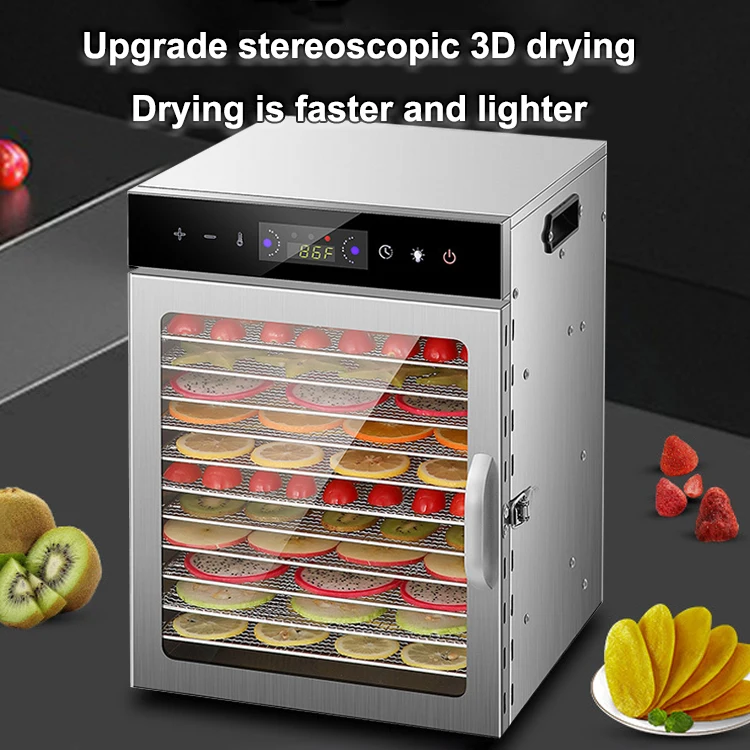 12-Floor Electric Food Dehydrator Digital Timer Temperature Control Stainless Steel Keep Warm Dryer for Jerky Meat Beef Fruit