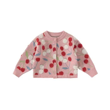 New Fashion Baby Girl Jacquard Clothes Birthday Party Children's Cardigan Sweet and Stylish Sweater Coats