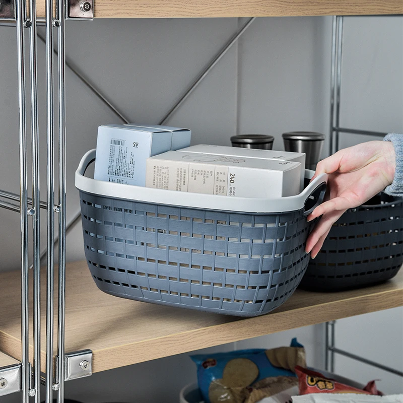 Оптовая продажа органайзер плетеные пластиковые корзины для хранения с ручками