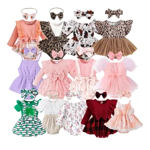 Wholesale Baby Clothes 0-3 Months One Pieces Playsuits Jumpsuit Bodysuits 2PCS Baby Gift Set Plain Baby Rompers