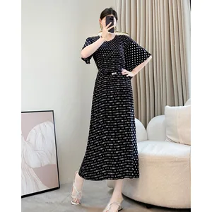 Miyake 2026 Summer Collection Loose Slim Satin Long Drape Pleated French Casual Polo Dot Natural Floor-Length for New Mother