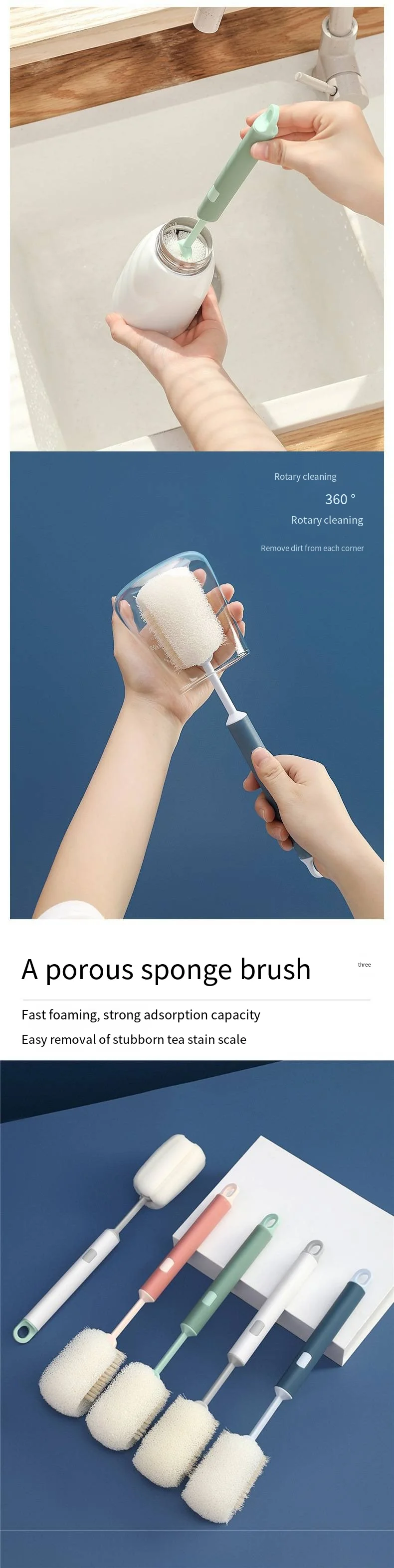 Multifunctional cup brush Removable PP sponge long handle brush Deep household cleaning brush manufacture