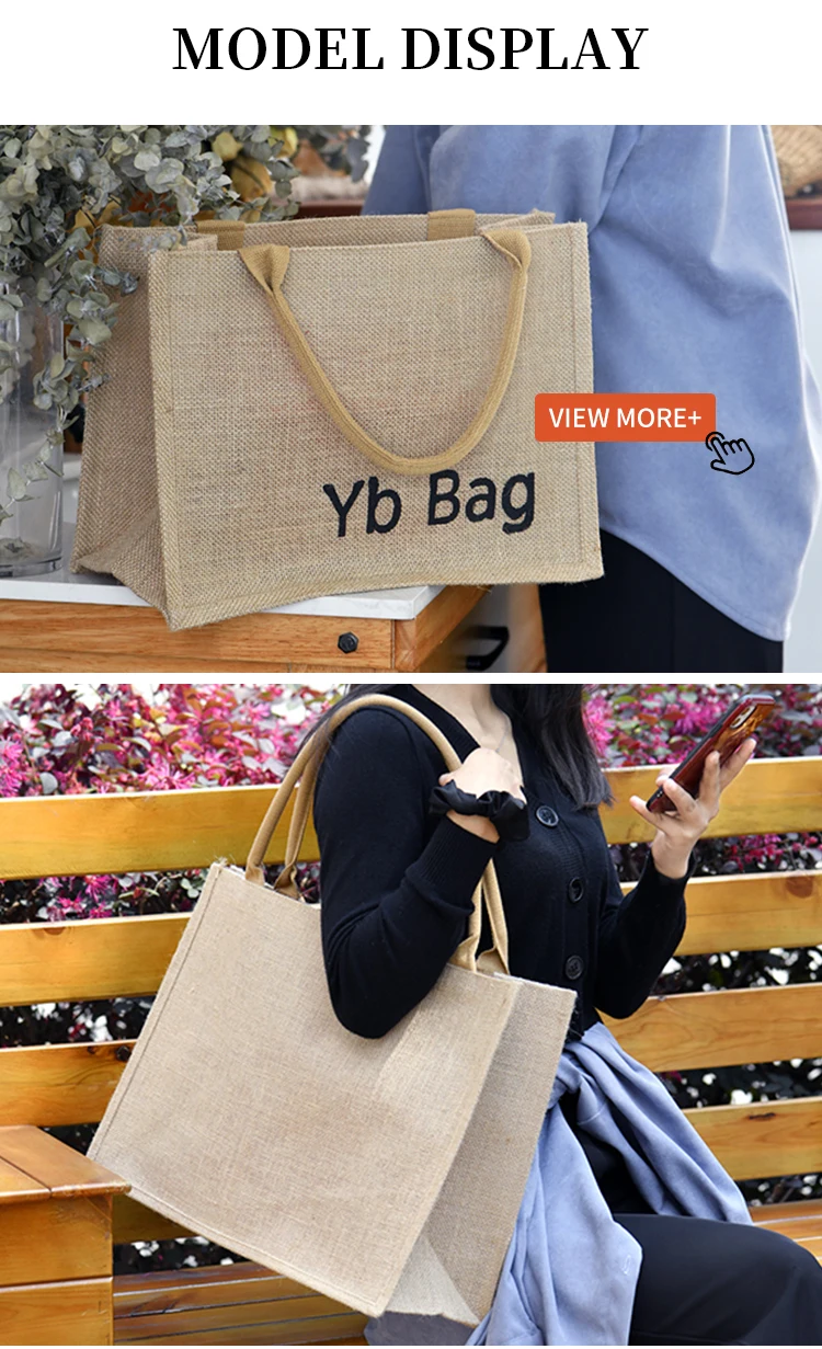 Large Jute Burlap Canvas Tote Shopping Beach Bag Black Custom Hessian