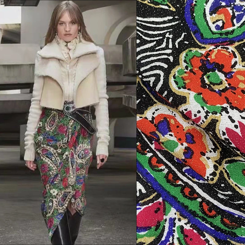 Урожай сплетенная вискозная люрексом красочные мелким цветочным принтом ткань вискоза ткань рубашки для женщин на зиму, большие размеры, одежда, платье