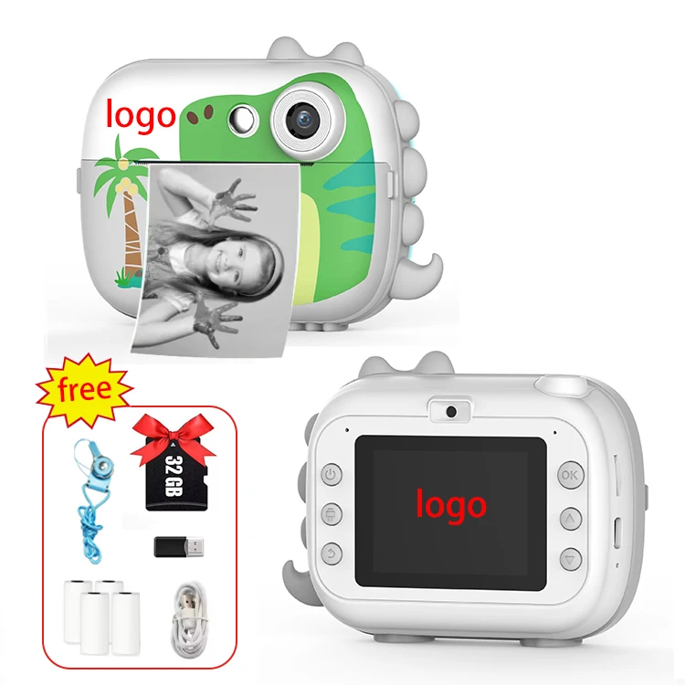 Customized 32GB Mini Pocket Camera for Kids Instant Print with OEM ODM Logo Dinosaur Toy CMOS MP3 Includes Filter MicroSD Media