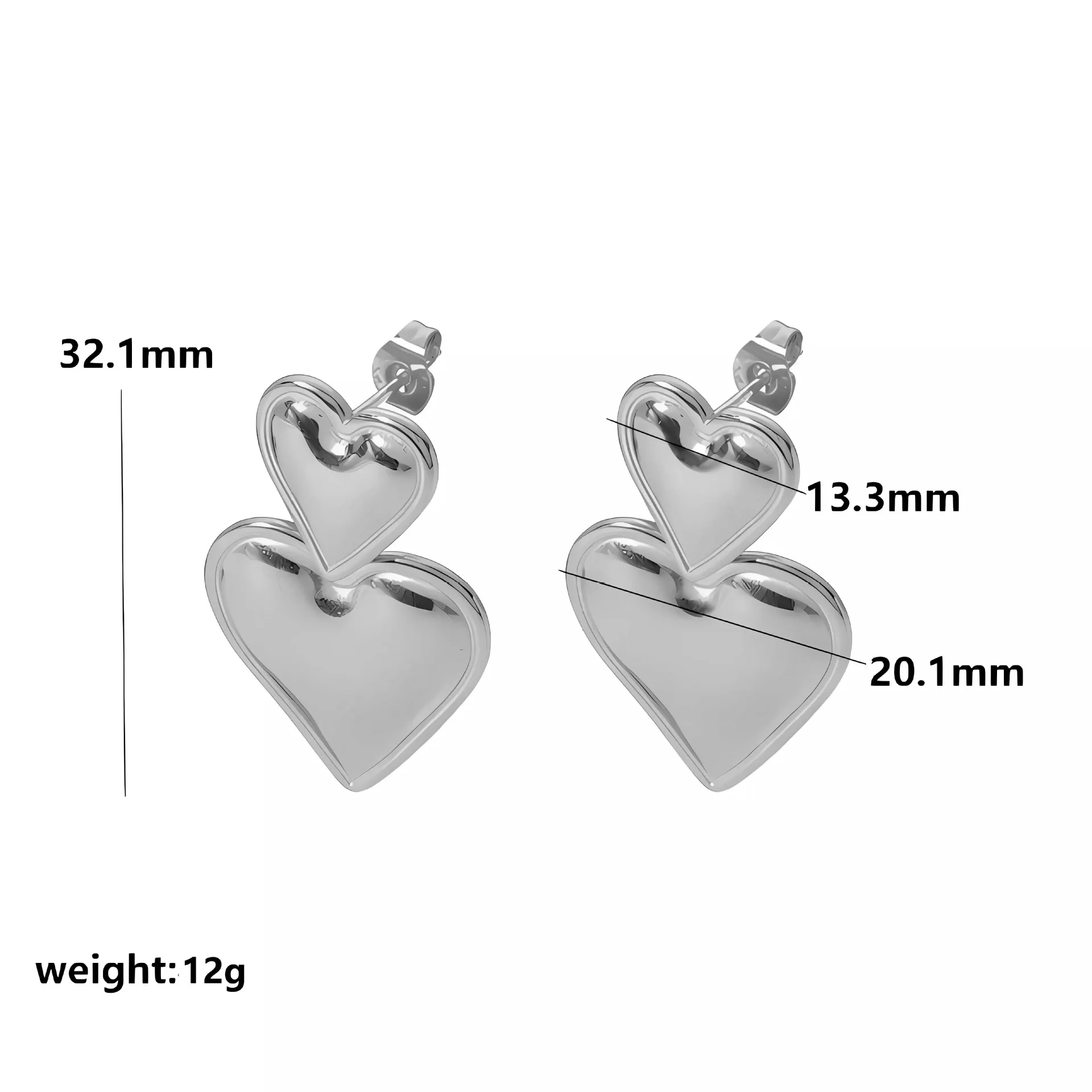 Vintage Double Heart Dropped Earrings 18k Pvd Stainless Steel Statement ...