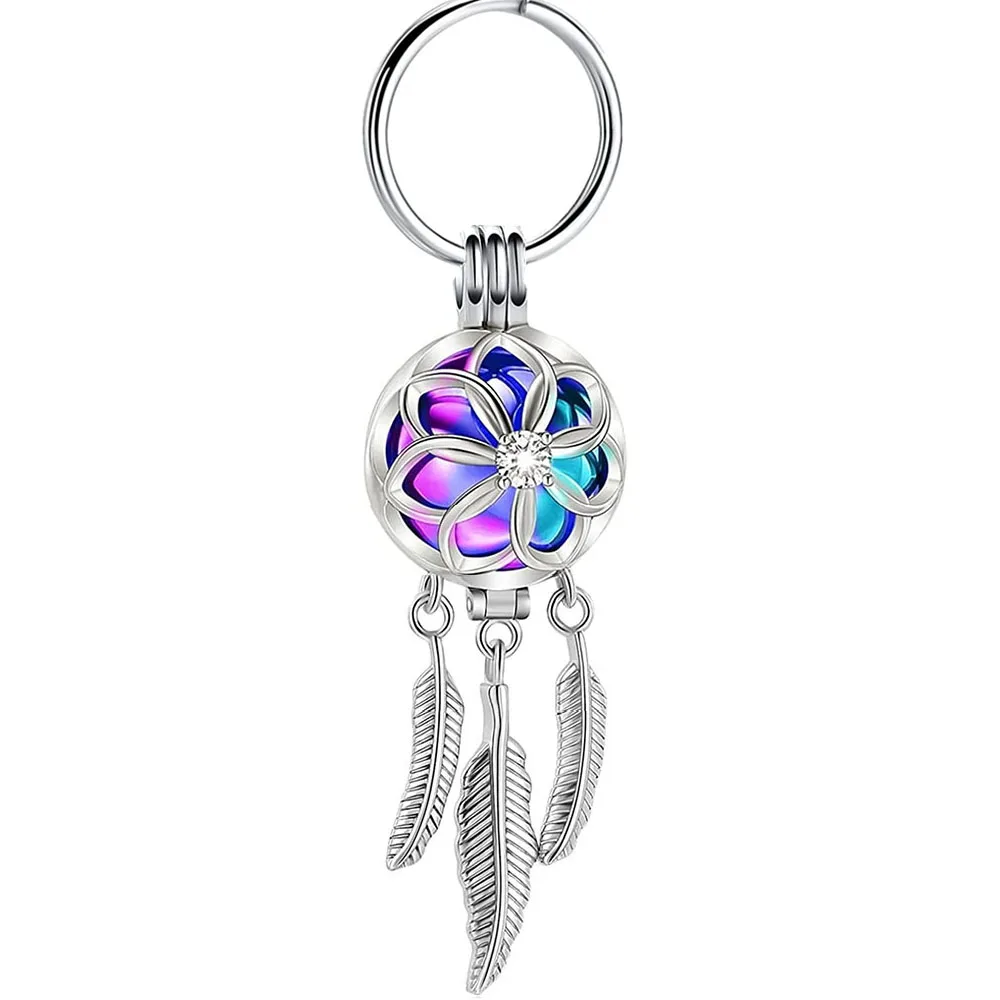 Cremation Jewelry Stainless Steel Urn Feather Tassel Hollow Keychain Cremation Aluminum Urn Memorial Pet/Human