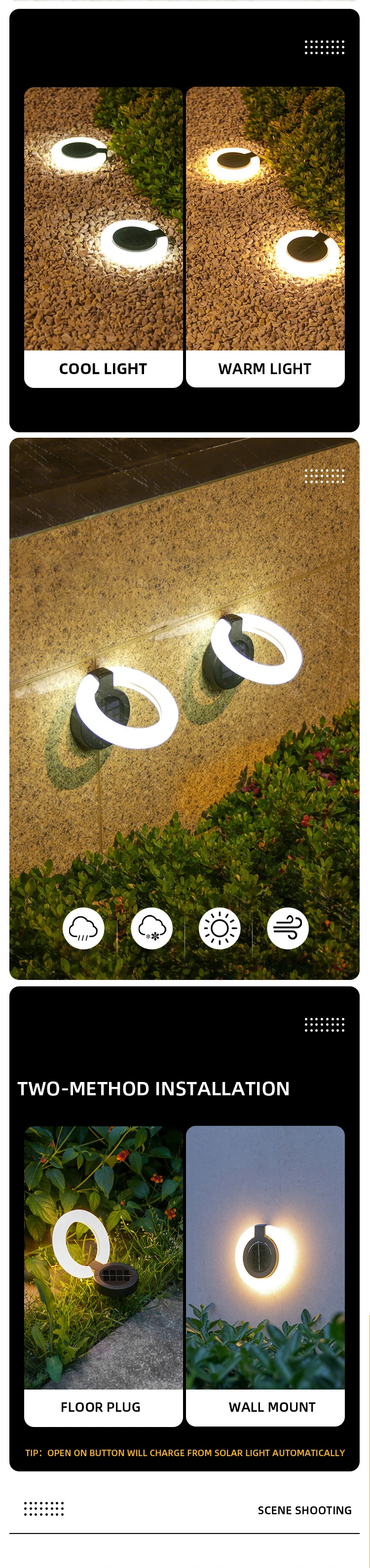 360 Degree Rotating Led Solar Powered Wall Light Outdoor Waterproof Led Holiday Decoration Light Solar Garden Light factory