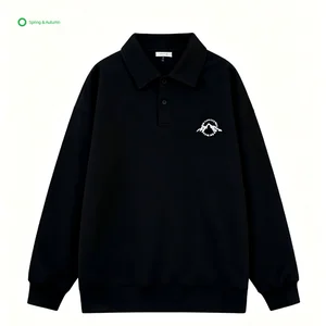 Custom Vintage Style Men's Sporty Sweatshirt Turn-down Collar Regular Fit Printed Knitted 78%Cotton Solid Color Spring