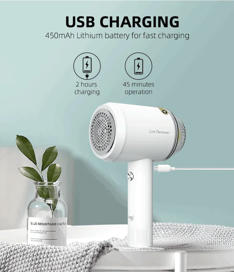 Pritech Usb Charging Cable Cordless Fabric Shaver Rechargeable Portable