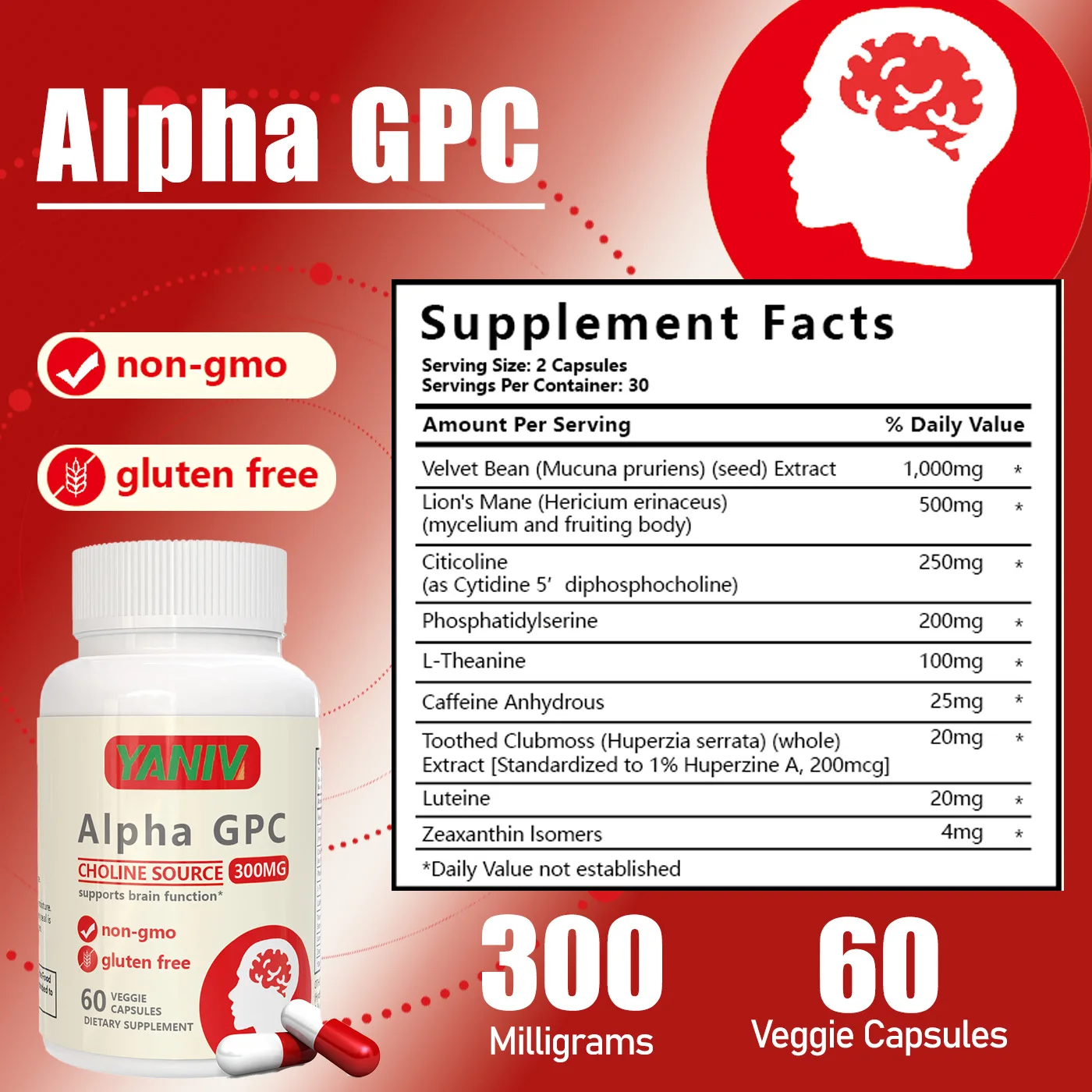 Free Sample Alpha Herbal Hard Capsules Adults' Brain Support Nootropics for Focus Memory Motivation Energy Improve Sleep