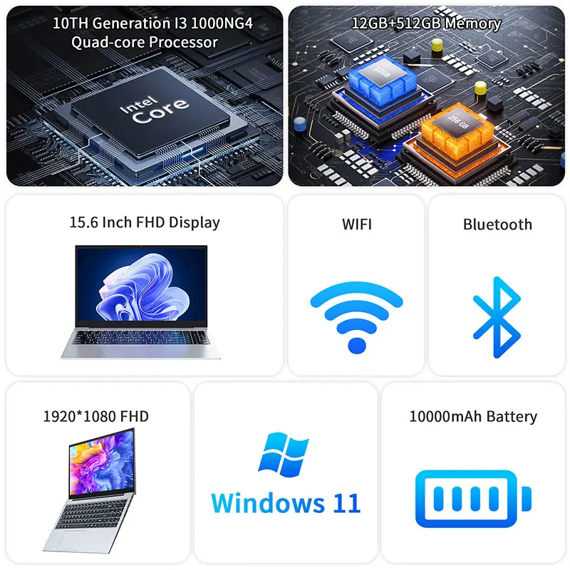 High Quality Quad Core I3 12GB Ram 512GB 1TB SSD 15.6 Inch Laptop Computer for Gaming Business Laptop