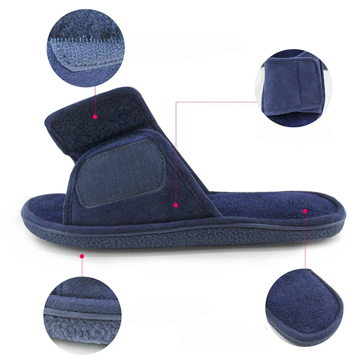 Cheap Extra Wide Cozy Adjustable Open Toe Memory Foam House Shoes Diabetic Indoor Home Slippers for Men
