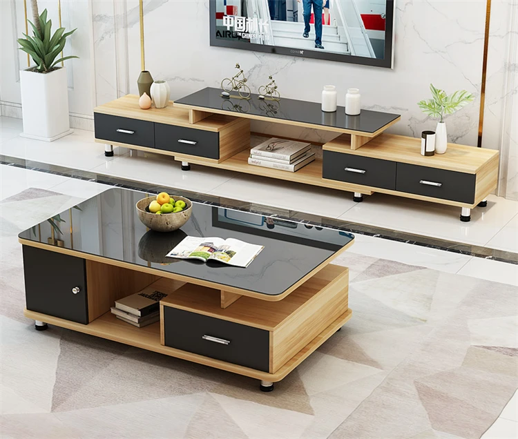 Modern Glass Top Wooden Coffee Table for Living Room - Stylish Black ...