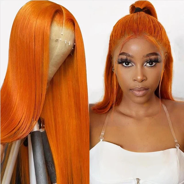 Orange Ginger Human Hair Lace Front Wigs 350 Ginger Brazilian Curly Remy Wigs Pre Plucked Human Hair Wigs For Women