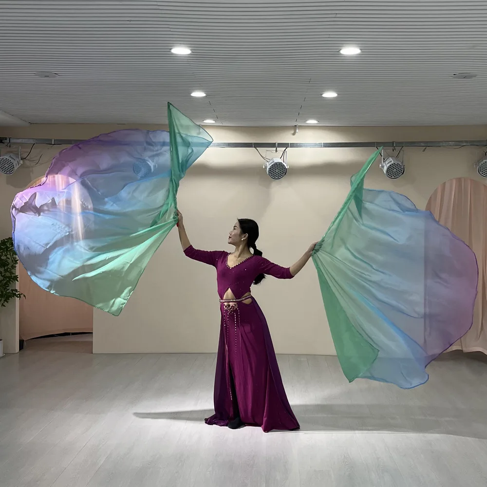 Colorful Gradient Half Round Circle Scarf Veil Chiffon Flag With Stretchable Stick for Dance Sport Meeting Show Prop Accessory