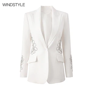 Custom White Single Button Blazer Jacket with Manual Nail Beads Button Heavy Industry Woven Solid Pattern Suit
