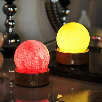 Creative Home Decorative Kids LED Night Lamp 8cm Wooden Base with Starry Sky Crystal Glass Warm White Emission for Bedroom