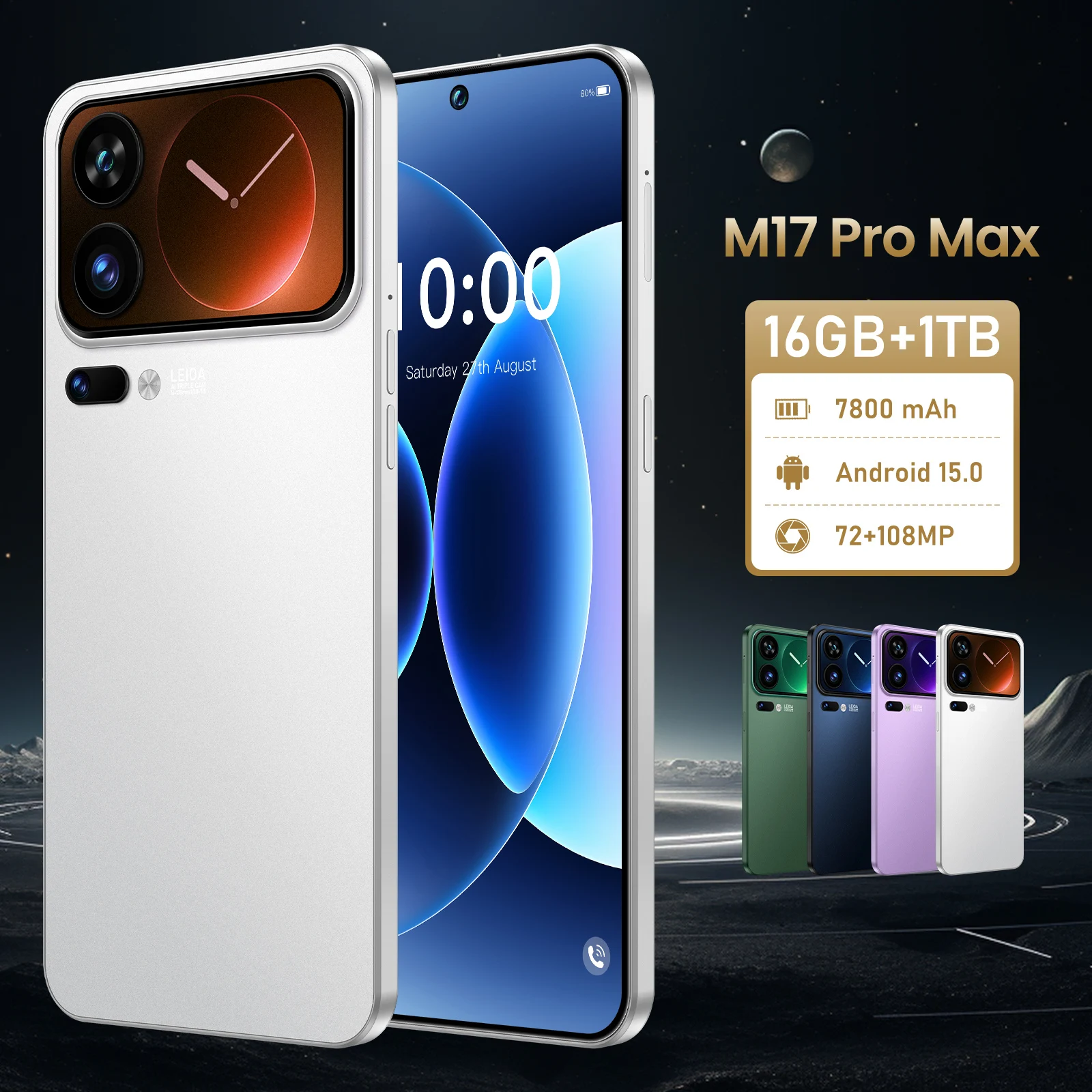 Latest Model M17 Pro Max 5G Android 15 Smartphone Over 48MP Front