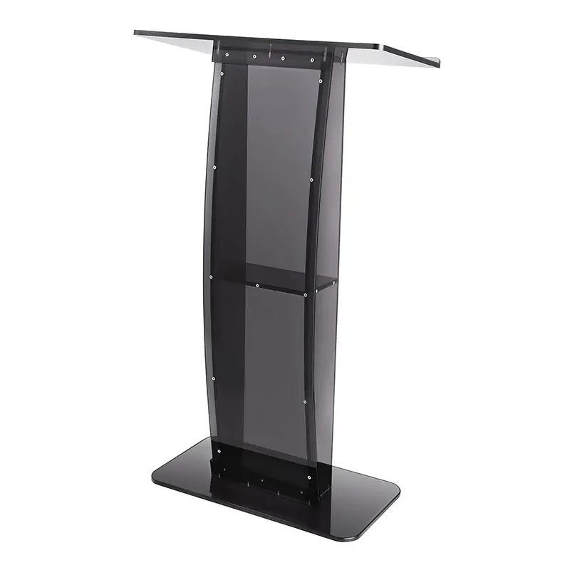 Factory Custom 47" Clear Acrylic Podium Stand Wide Reading Surface Black Storage Shelf Church Office Commercial Furniture