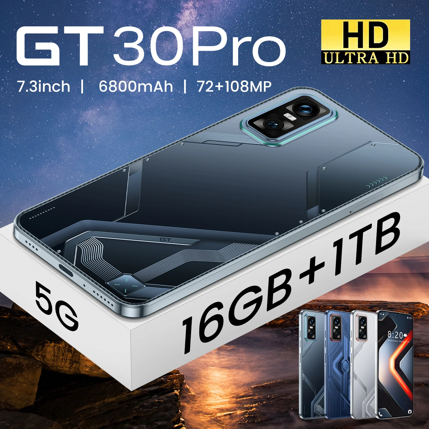 GT30 Pro Smartphone - 7.3 Inch, 16GB+1TB, Android 14