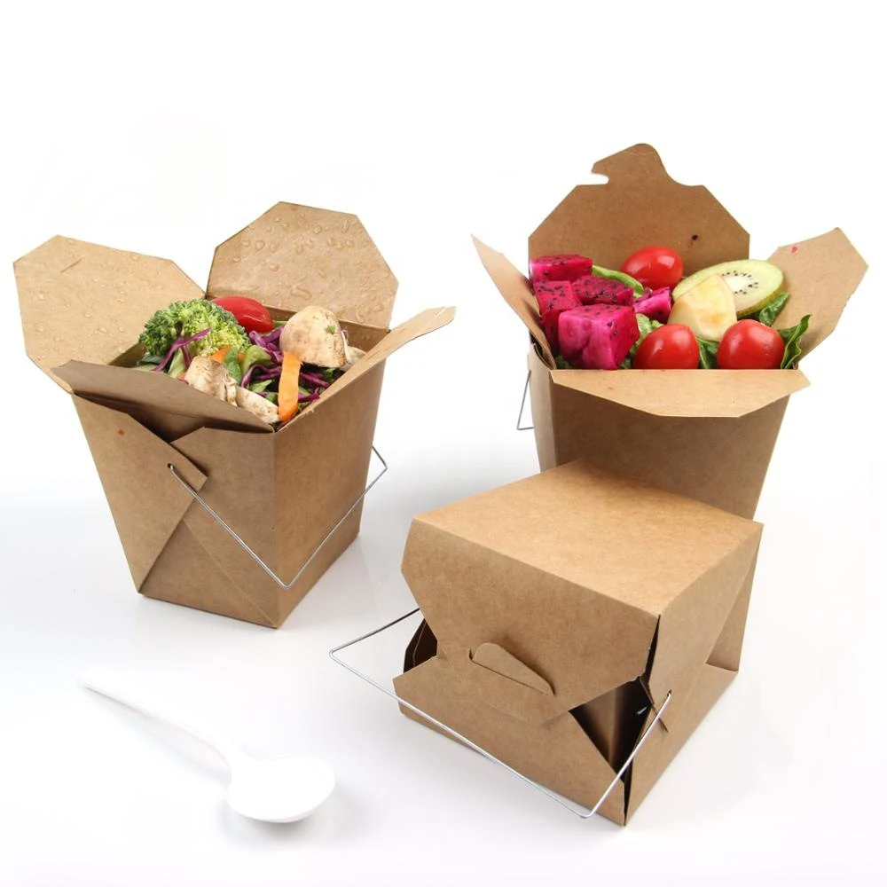 Eco Friendly Wholesale Food Packaging Disposable Kraft Paper Noodle Box takeaway noodles packaging boxes supplier