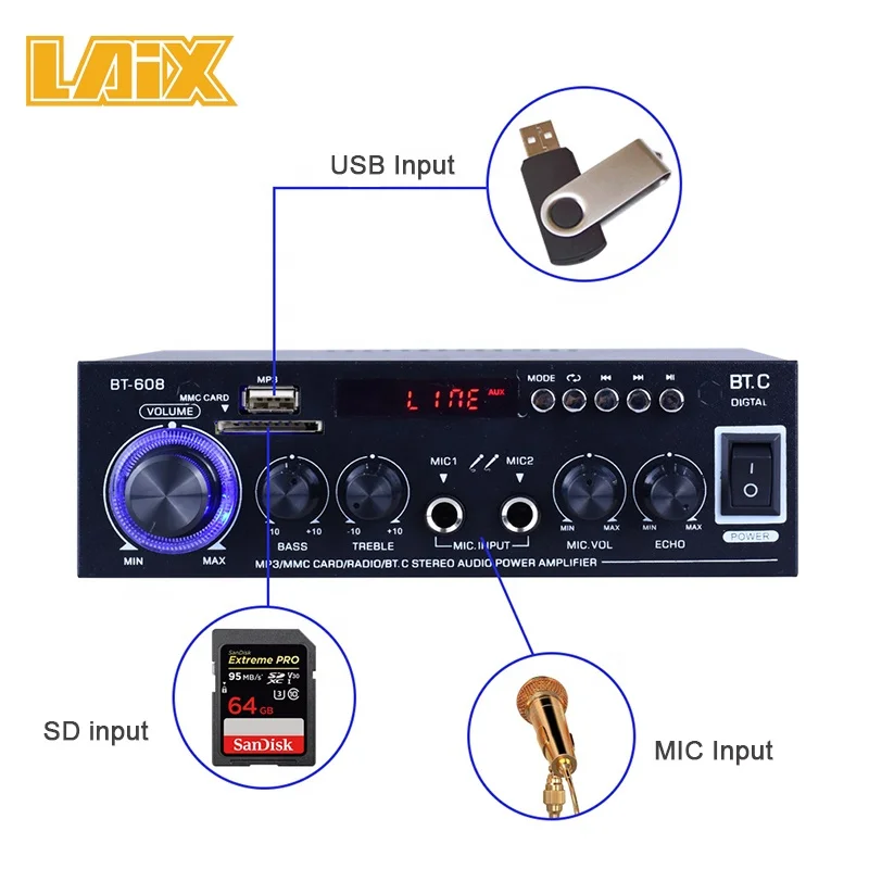 Hifi Mini Blue--tooth Amplifier for Mp3 Player with 110V and 220V  Audio Stereo Power Blue--tooth Support 12V Car Amplifier