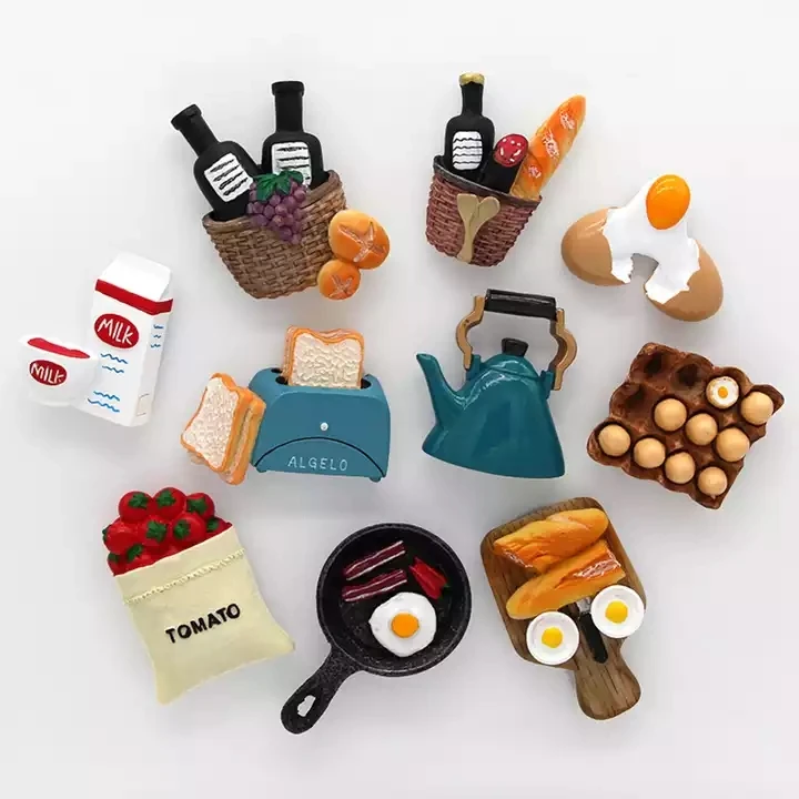 Magnetic Refrigerator Paste Sticky Notes Bread Machine Tomato Egg Pan Teapot Burger Fridge Magnet Metal Milk Model Custom Plush
