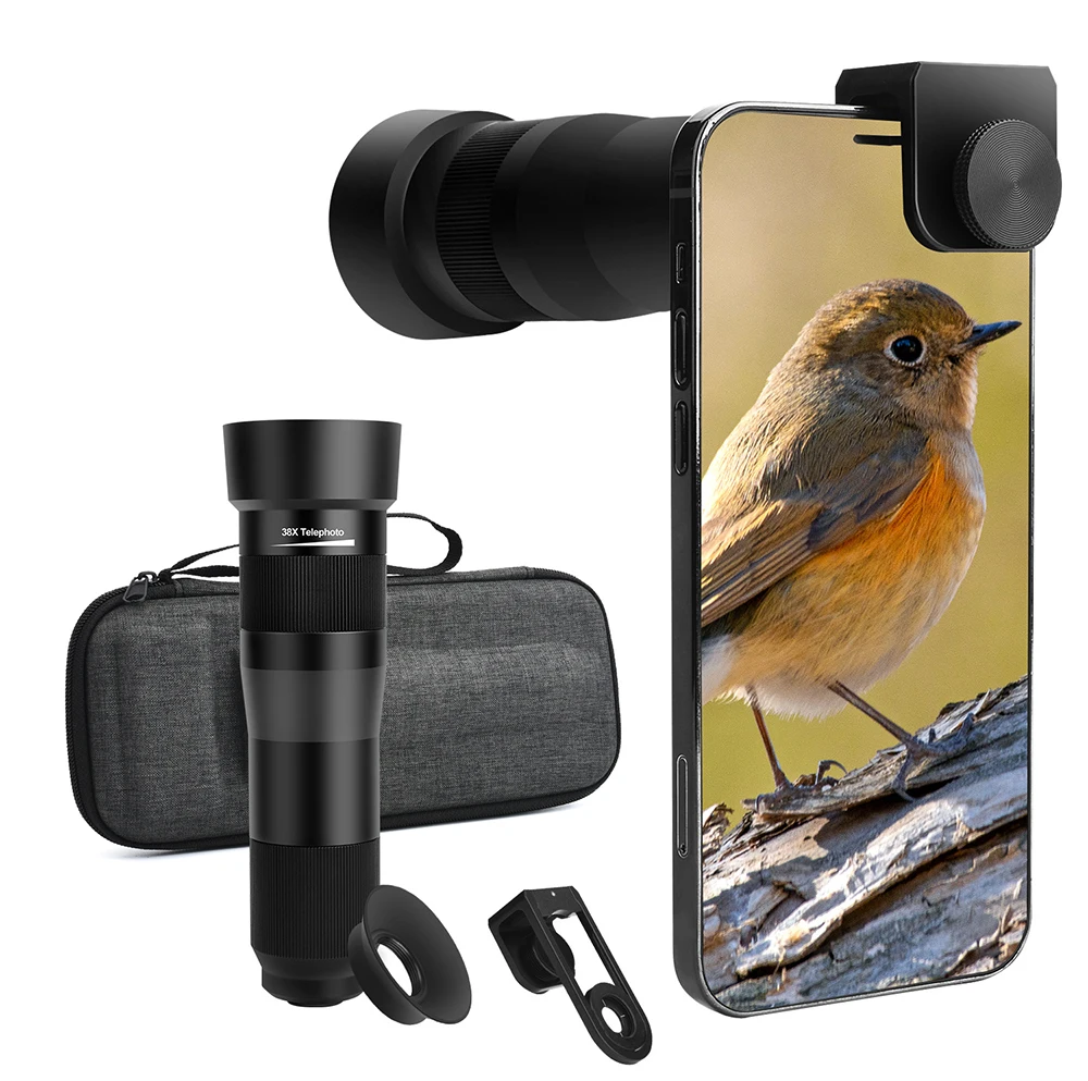Hot 38X Prime Telephoto Macro 4k Phone Mobile Lens Kit Lens Kit with Clip  and Metal Tripod for Mobile