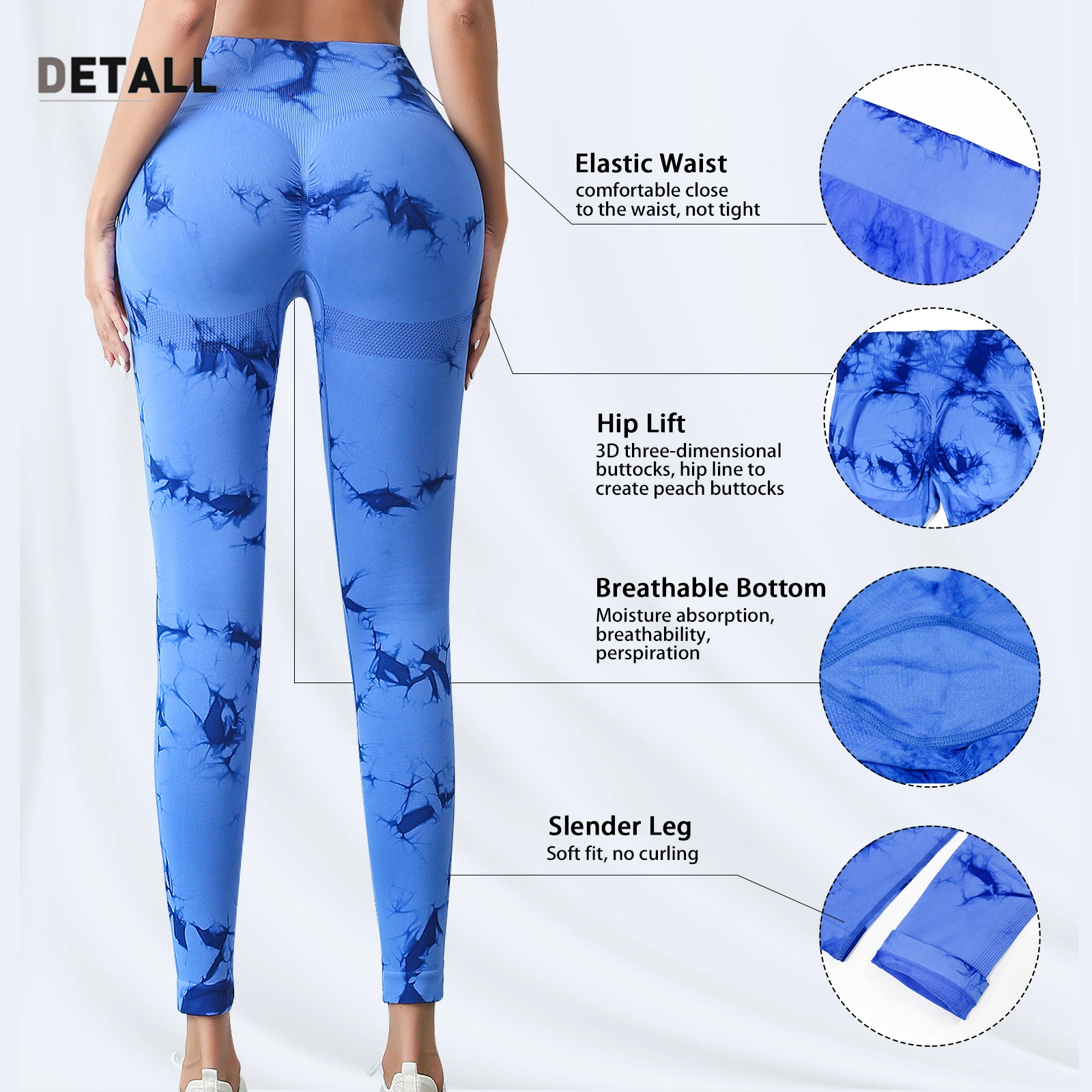 Wholesale High Waisted Seamless Booty Butt Lifting Sexy Workout Tight Women Scrunch Tie Dye Yoga 2755