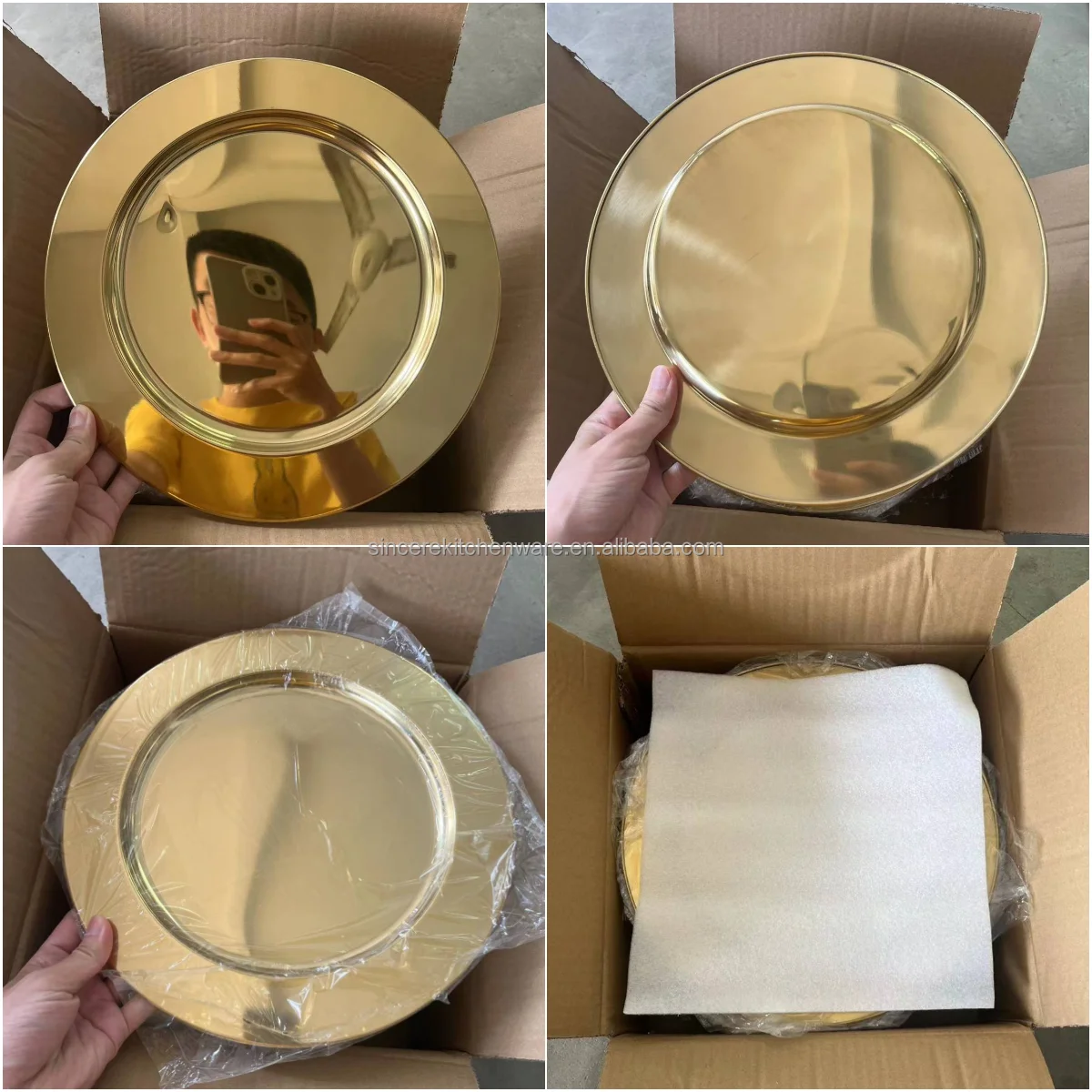13 Inch Gold Charger Plates Wedding Mirror Polishing Stainless Steel