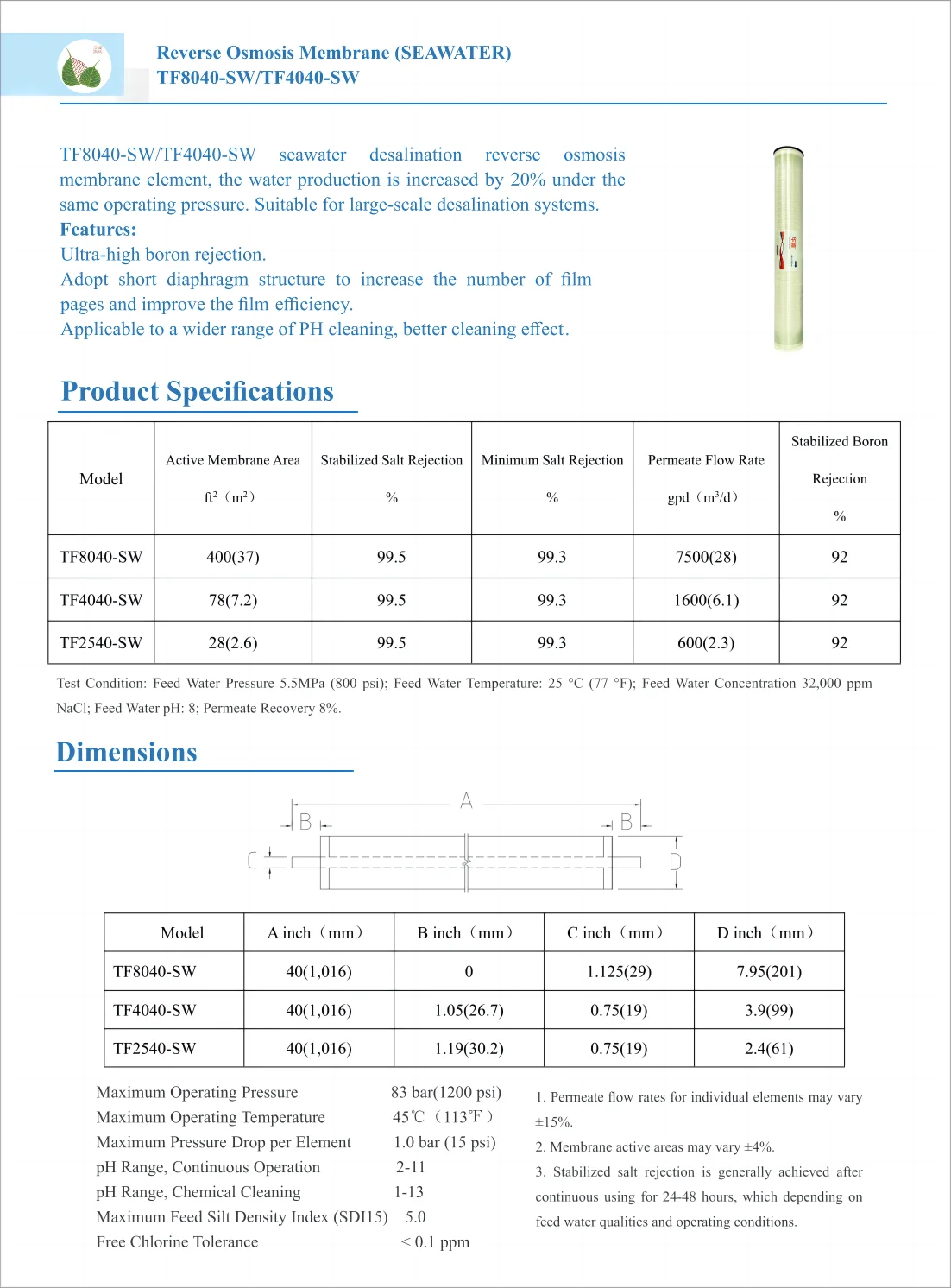 Swro Membrane Rack SW4040 8080 Sea Water Desalination Membranes RO Membrane for ...