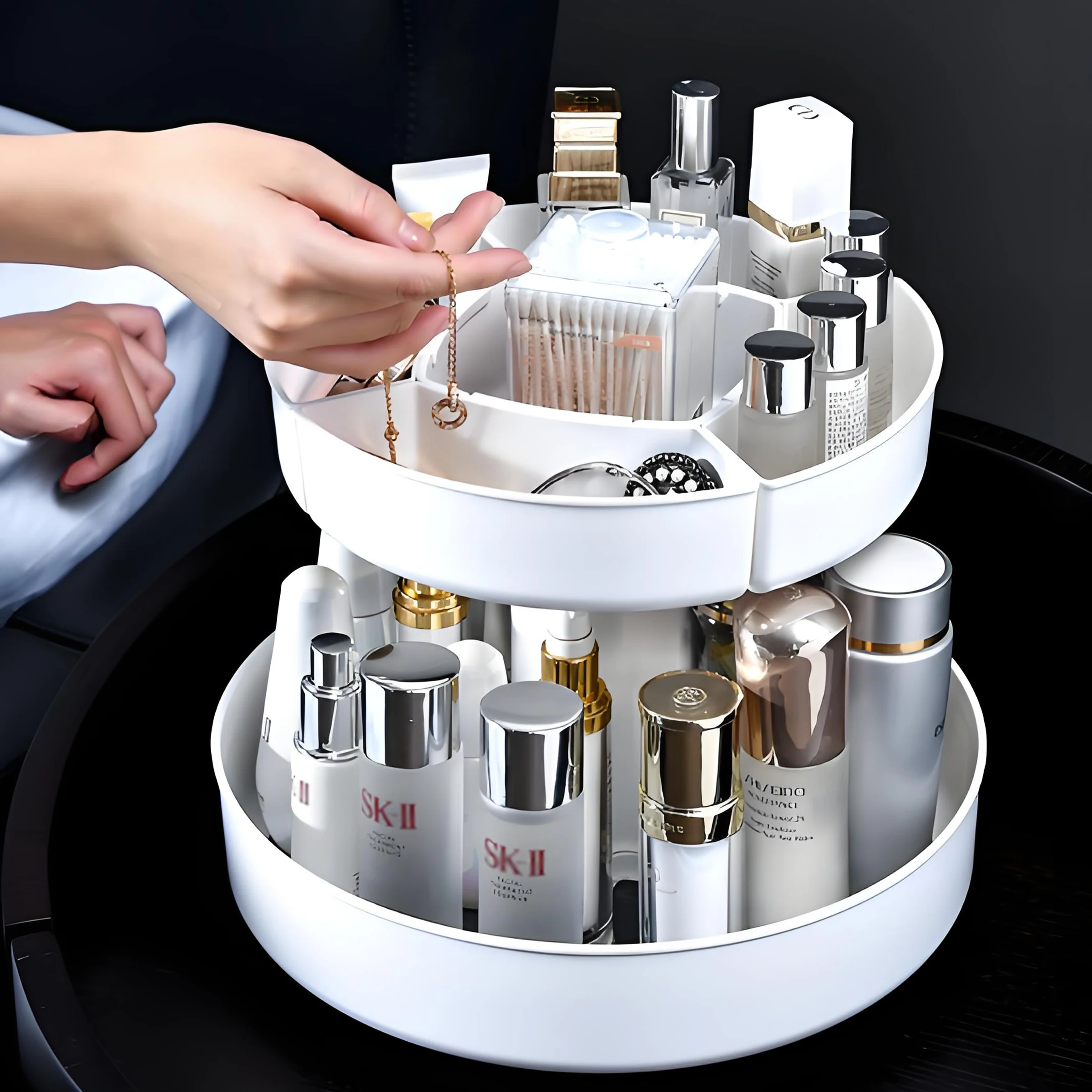 Hot Sale 360 Degree Rotating White Removable Double Layer Hotpot Tray Eco-Friendly Storage Boxes & Bins