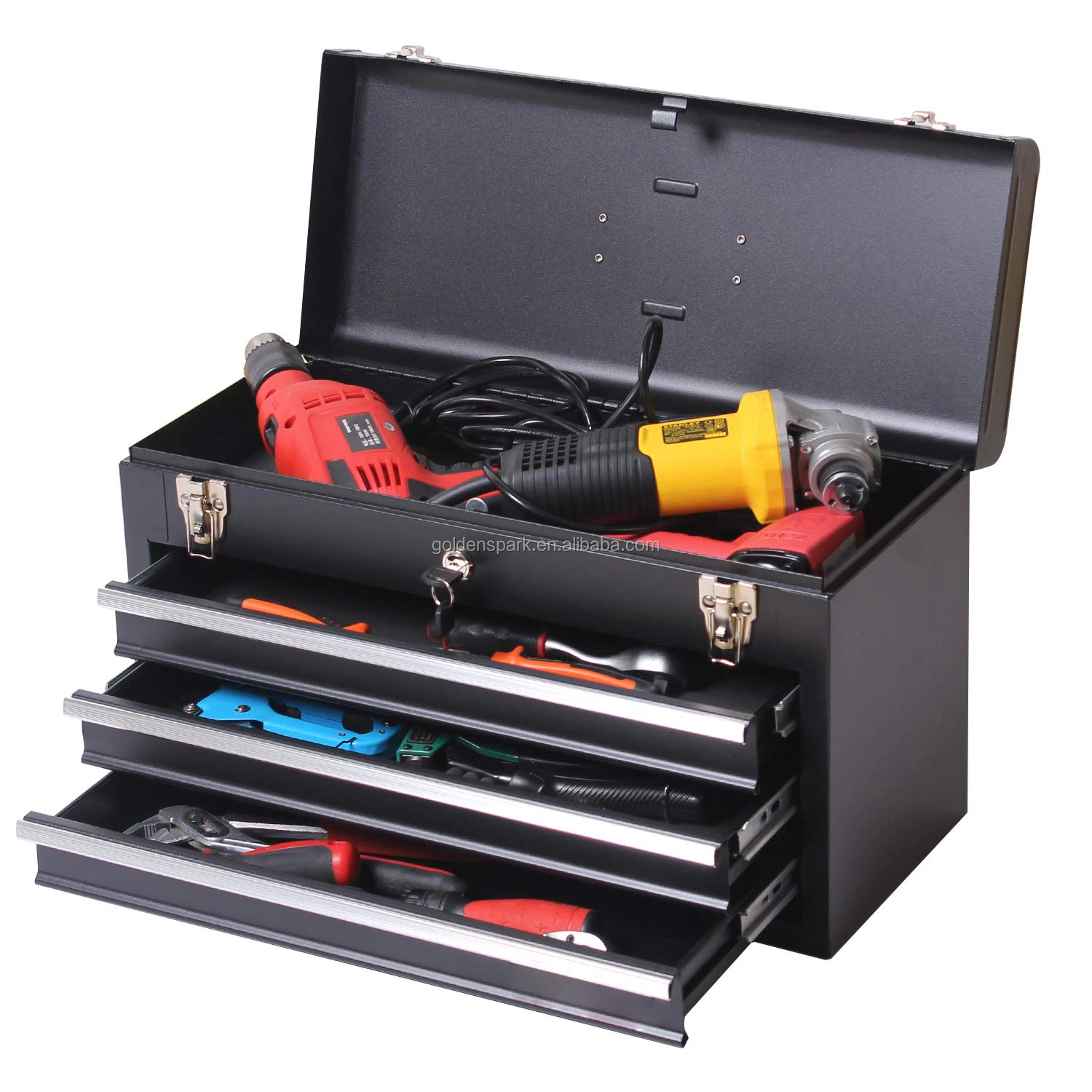 portable steel tool box with drawers