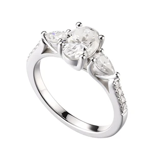 Elegant Oval Pear Cut Engagement Ring in 925 Sterling Silver 3-Stone Design with Sparkling Accent Stones Classic Solitaire Style
