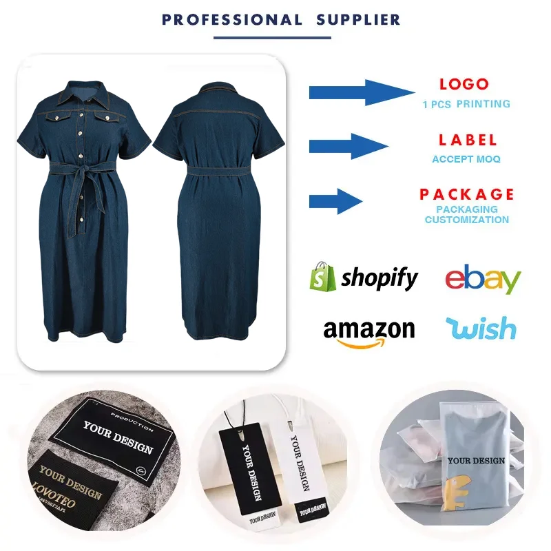 Ladies Denim Shift Dress Y218338 Plus Size Women Denim Dresses