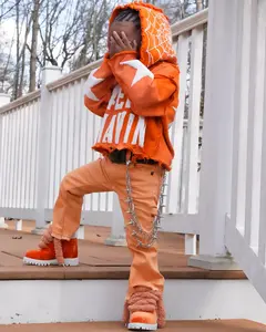 Custom Kids Streetwear Set Distressed Acid Wash Puff Print Cotton Hoodie Pants SweatSuit Jogger Kids Tracksuit