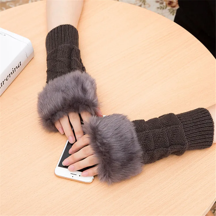 Зимние женские теплые шерстяные перчатки с закрытыми пальцами шерстяные короткие вязаные перчатки с открытыми пальцами