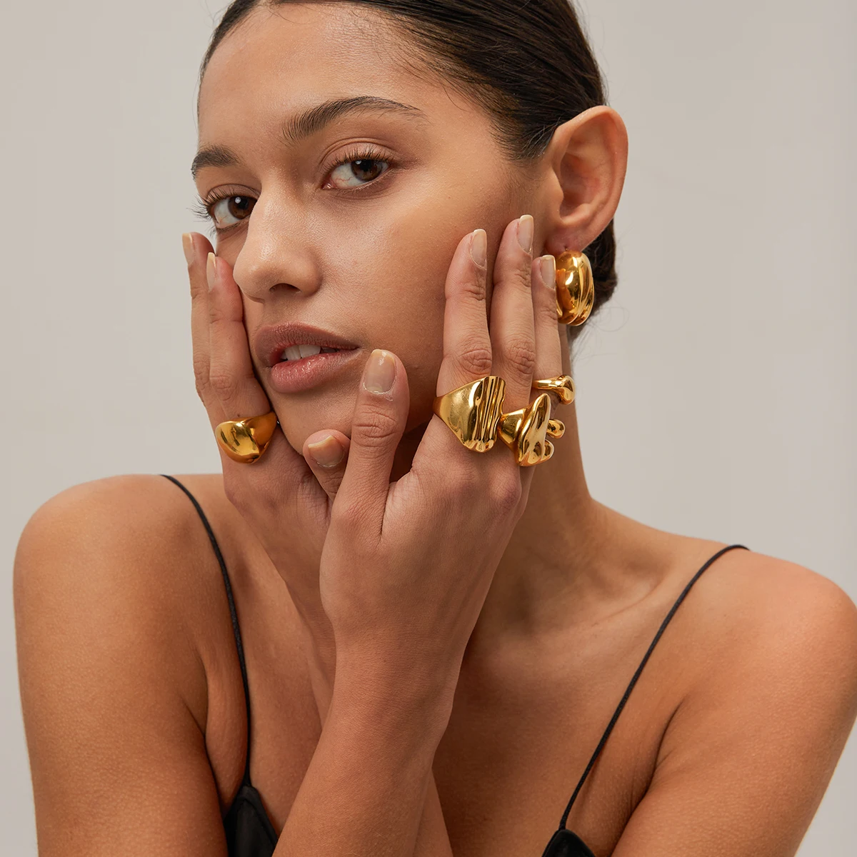 J&d Minimalist Jewelry Gold Plated Rings Stainless Steel Irregular