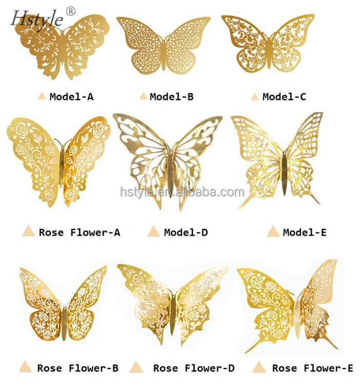 Yellow 12PCS/SET PVC 3D Butterfly Wall Sticker Wall Art Removable Home Decoration DIY Crafts Stcikers Home Decor Gifts For Kids Wall.
