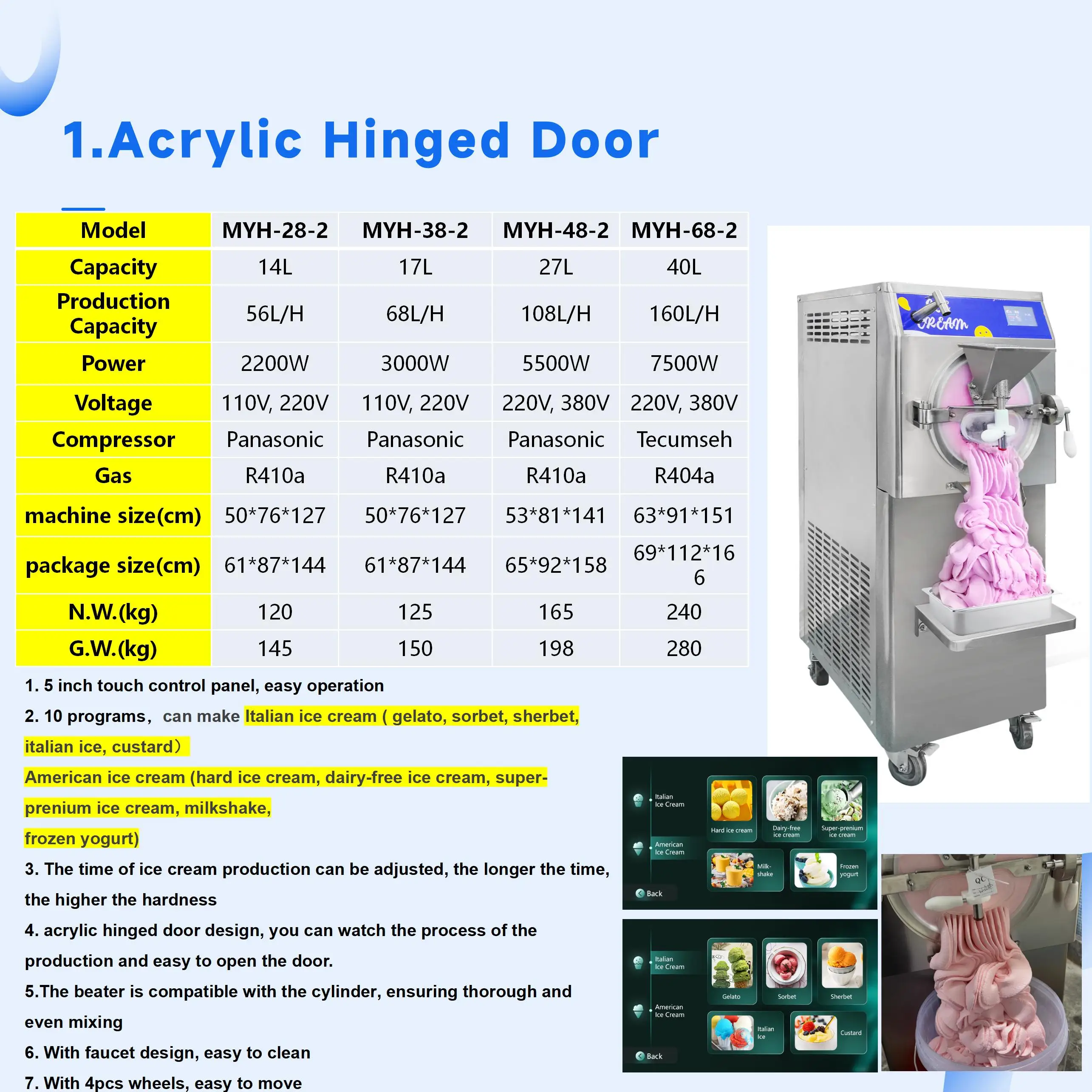 China Factories 56L/H Commercial Hard Ice Cream Machine Stainless Steel Single Nozzle Artisan Gelato Batch Freezer air Cooling