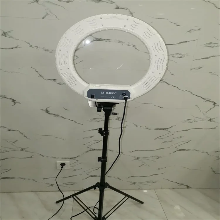 LF-R480C 18'' Led pink Ring Light Photographic Lighting 3200-5800K 100W Ring Lamp Tripod & Mirror for Phone Camera Video
