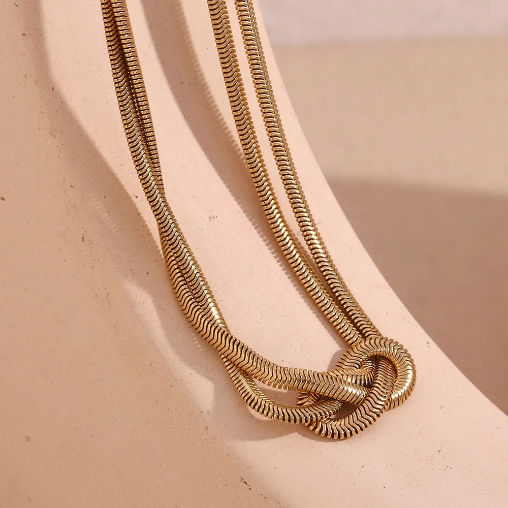 2024 Trends Twisted Double Layer Snake Chain Necklace Gold Plated Stainless Steel Choker