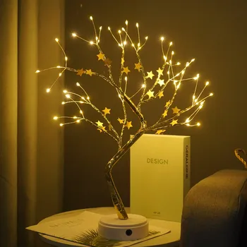 Tabletop Bonsai Tree Lamp, USB Powered Bonsai Tree Lamp Christmas Gift Wonderful for Bedroom (Black 48 Lights Sakura