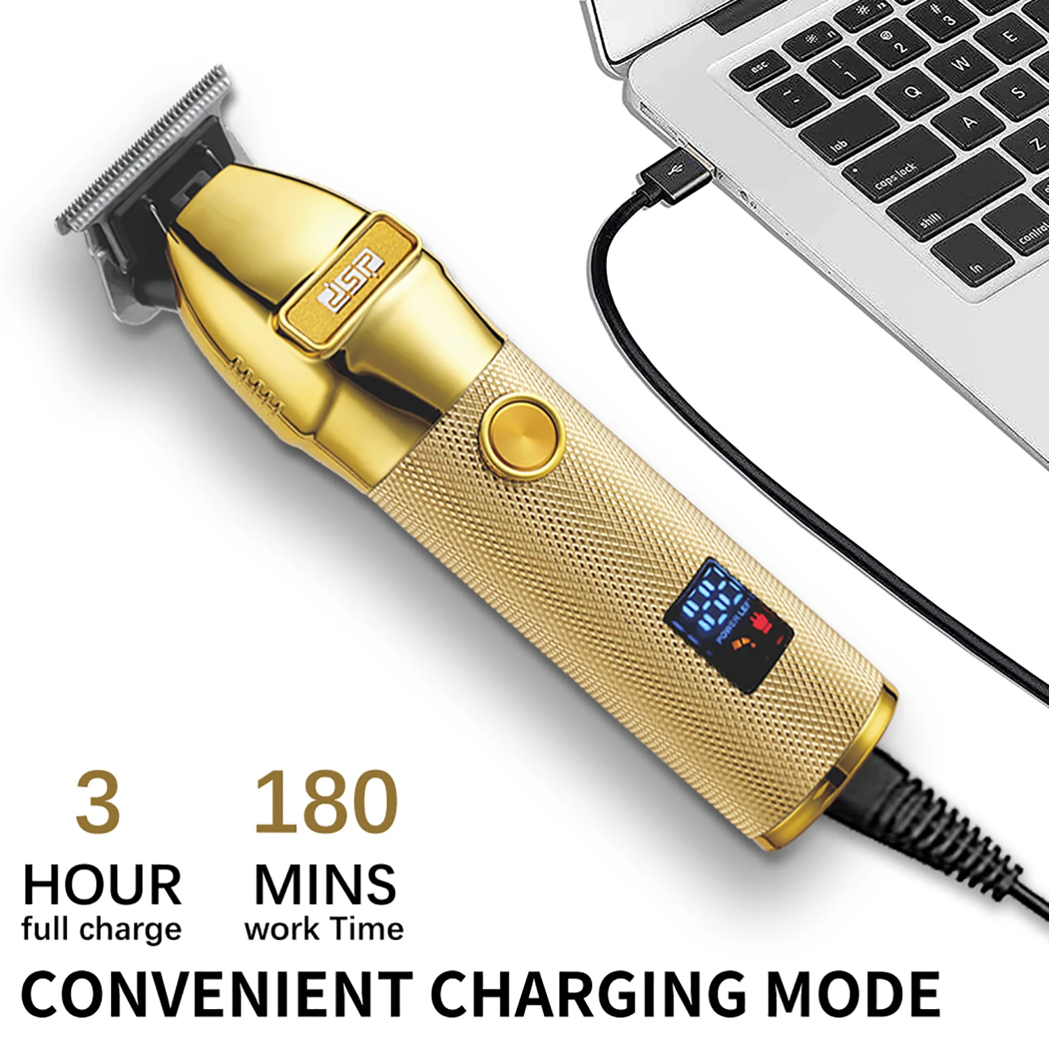 Dsp Professional Barber Hair Clippers Usb Rechargeable Wireless Led