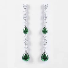 925 Silver Drop Earrings Stud Drop Earrings with Green Zircon Water Drop Shape Luxury Fine Jewelry Custom Earrings for Women